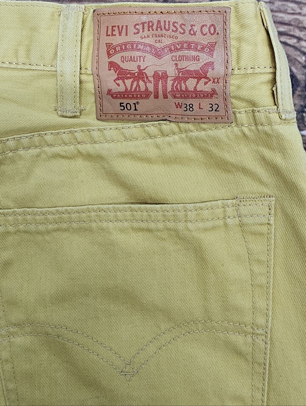 Levi's 501 Men's Size 38x29 Altered Button Fly Denim Mustard Yellow - Picture 7 of 10